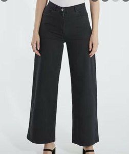 Loup XS Toni High Waisted Wide Leg Pants in Black Soft Cotton Spandex Blend